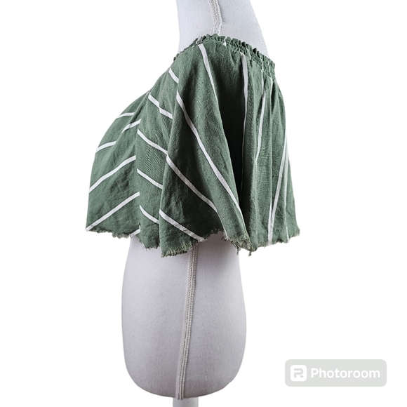 Faithfull The Brand Suns Out Olive Green Striped Raw Hem Off Shoulder Tube Top 8 - Picture 6 of 11